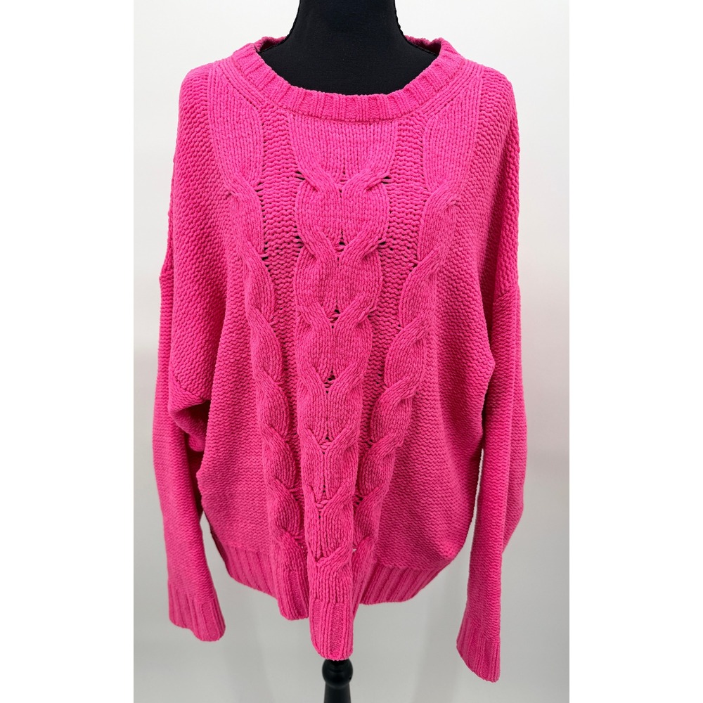 American Eagle Sweater Womens XL Hot Pink Excellent Cable Knit Chenille Oversize